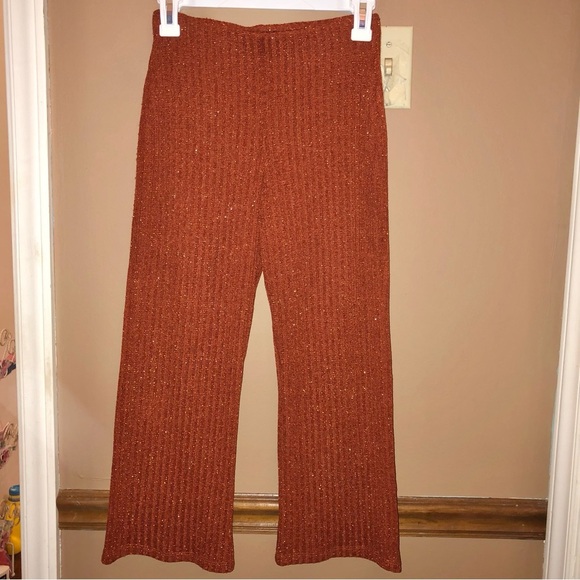 Zara Trafaluc Ribbed Cropped Wide leg Pull On Pants Leggings Rust Orange Small - Picture 3 of 6